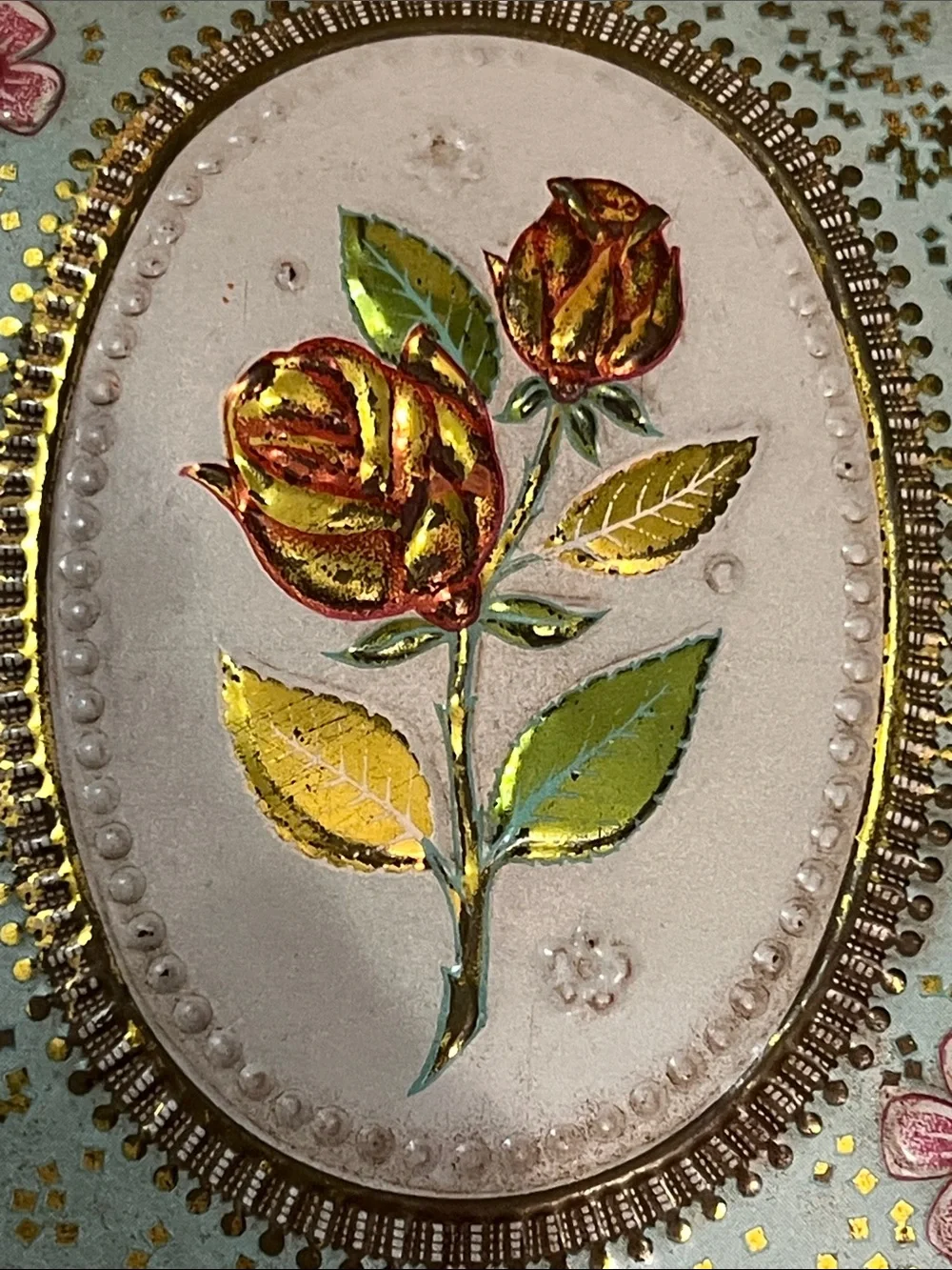 Vintage Rose Tin Trinket Box with Latch